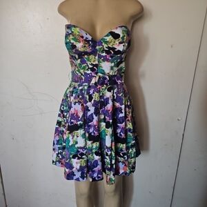 Minuet Petite Strapless Floral Print Dress in Purple Multi
